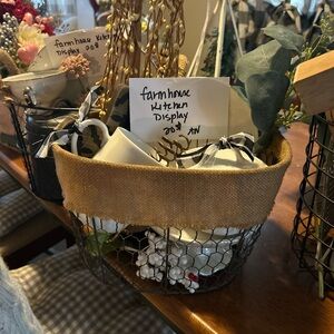 Rustic Farmhouse Wire Basket with Burlap Lining
